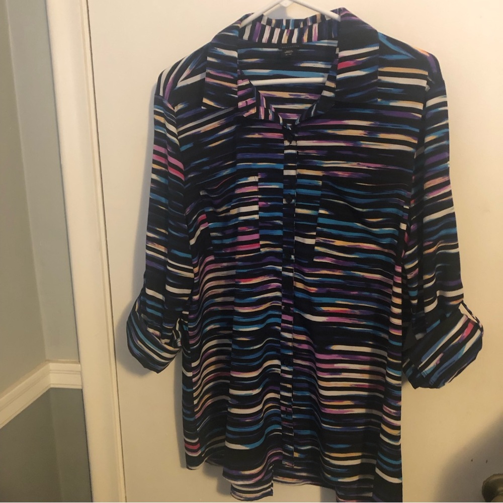 Attention purple striped button down top with roll up sleeves size XL. Like new